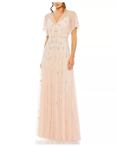 Женское платье А-силуэта с V-образным вырезом, декорированное и с расклешенными рукавами, розовый Mac duggal