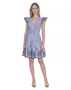 Женское хлопковое платье с вышивкой и короткими рукавами Day, синий Vince camuto