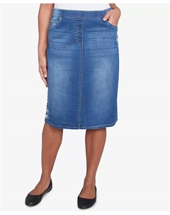 Женская джинсовая юбка на резинке с цветочной вышивкой Flower Power, синий Alfred dunner