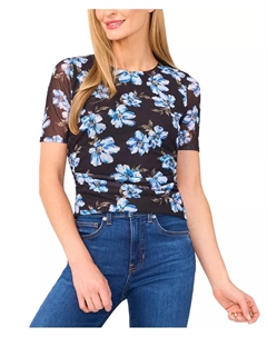 Женский топ с коротким рукавом, сборками по боку и сетчатыми вставками, мультиколор Cece