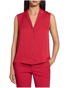 Шелковый топ без рукавов на пуговицах, красный Theory