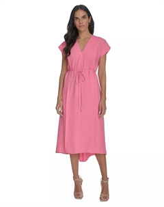 Женское миди-платье с запахом и V-образным вырезом, розовый Calvin klein