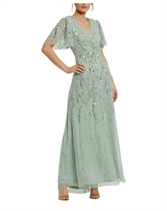 Платье с декоративными вставками и расклешёнными рукавами, зеленый Mac duggal