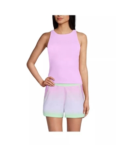 Женский топ-танкини с высокой горловиной, без затяжек и с бретелями на спине, размер чашки D, фиолетовый Lands' end