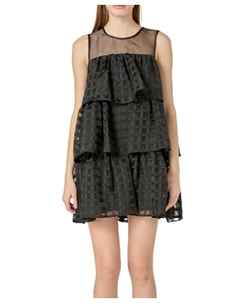 Женское мини-платье без рукавов из органзы с сетчатым узором и ярусным кроем, черный English factory