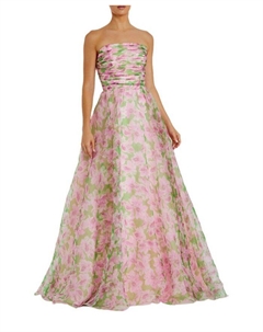 Шифоновое платье без бретелей с рюшами, розовый Mac duggal