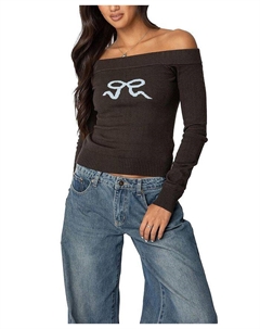 Топ с открытыми плечами и бантом Tj, серый Edikted