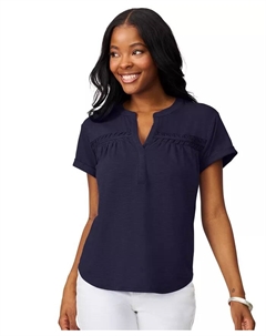 Женский топ с коротким рукавом и сборчатыми деталями, синий Cable & gauge