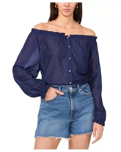 Женская однотонная блузка с открытыми плечами на пуговицах, синий Vince camuto