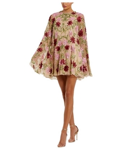 Цветочное мини-платье-шаль с бисером и сеткой, коричневый/бежевый Mac duggal