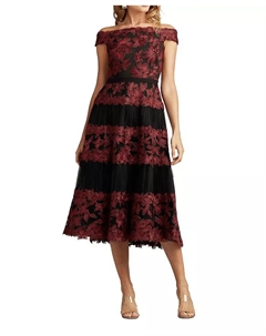 Женское платье Adriane с цветочной вышивкой длины "чайное", зеленый Tadashi shoji