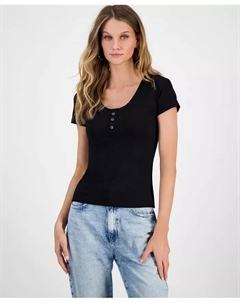 Женский топ Karin с ребристой вязкой и круглым вырезом, черный Guess