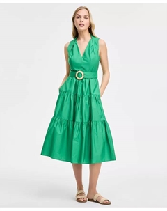 Женское хлопковое платье без рукавов с плиссированной горловиной, зеленый Vince camuto