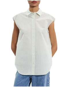 Приталенная блуза с укороченными рукавами из полосатого хлопкового микса, зеленый Theory