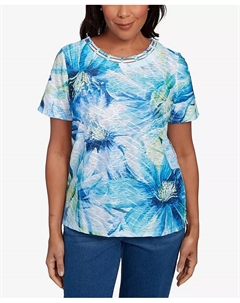 Женский топ с круглым вырезом и цветочным принтом, мультиколор Alfred dunner