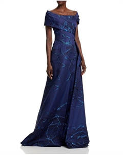 Асимметричное жаккардовое платье, синий Teri jon by rickie freeman