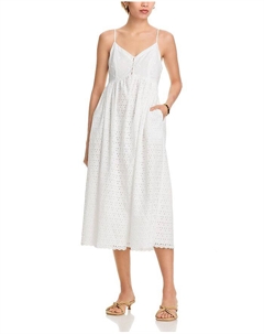 Платье с V-образным вырезом и ажурными вставками - эксклюзив, белый Aqua