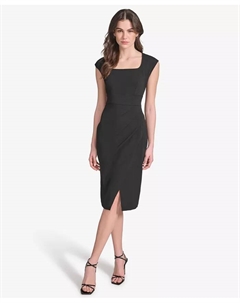 Женское платье-футляр с квадратным вырезом, черный Calvin klein