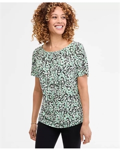 Женская блузка с принтом и складками на воротнике, с короткими рукавами, зеленый Jm collection