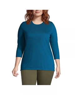 Женская туника с рукавом 3/4 из хлопка Supima, plus size, синий Lands' end