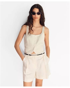 Женские бермуды из льняной смесовой ткани, белый Mango