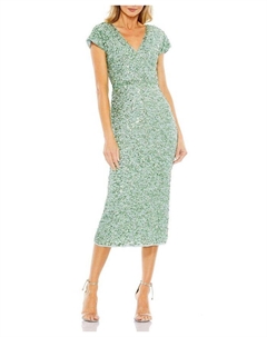 Блестящее короткое платье-коктейль с запахом и короткими рукавами, зеленый Mac duggal