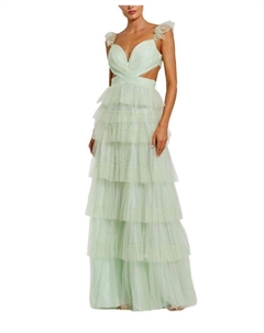 Платье с рюшами и ярусами из тюля с вырезом, зеленый Mac duggal