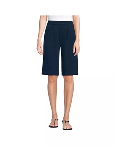 Женские спортивные трикотажные шорты-бермуды с высокой посадкой и складками 12 дюймов, синий Lands' end