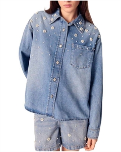 Джиновая рубашка с вышитыми бусинами, синий Maje