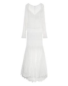 Кружевное платье макси с длинными рукавами, белый Blumarine