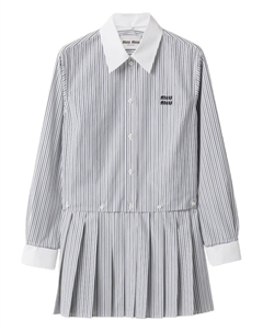 Платье-рубашка мини в полоску с плиссе, белый Miu miu