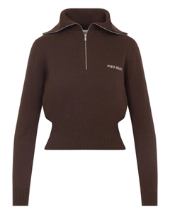 Свитер с высоким воротом и застежкой-молнией, коричневый Miu miu