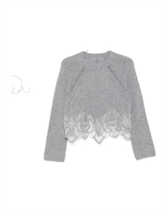 Кашемировый свитер с кружевной отделкой, серый Ermanno scervino