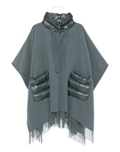 Пончо со стегаными карманами и бахромой, синий Herno