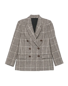 Двубортный пиджак в клетку, коричневый Brunello cucinelli