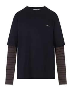 Многослойный топ с полосатыми рукавами от, синий Miu miu