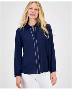 Женская блуза с декоративными пуговицами, синий Jm collection