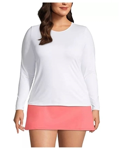 Пляжная рубашка с длинным рукавом Plus Size SunShade UPF 50, белый Lands' end