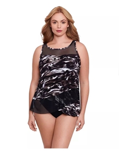 Топ-танкини с драпировкой спереди на косточках Tempest Mirage для полных женщин, черный Miraclesuit