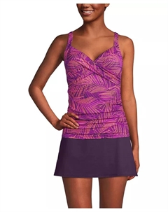 Женский топ-танкини с V-образным вырезом, запахом и косточками, розовый Lands' end