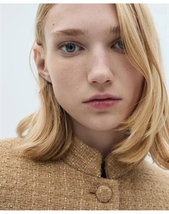 Женский твидовый блейзер с воротником-стойкой, коричневый Mango