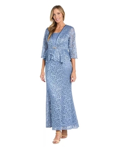 Комплект из платья с металлизированным кружевом и жакета Petite 2-Pc, синий R&m richards