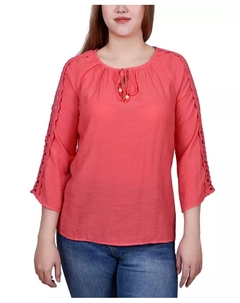 Укороченная туника с рукавом 3/4, кружевной отделкой и завязками на горловине, оранжевый Ny collection