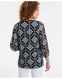 Женский топ с V-образным вырезом и 3/4 рукавом, украшенный декором, черный Jm collection