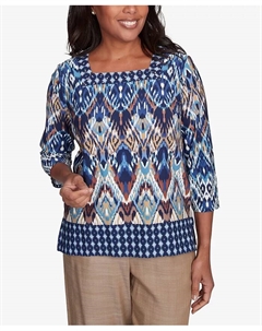 Женский топ с квадратным вырезом Summer Solstice Ikat Diamond Border, мультиколор Alfred dunner