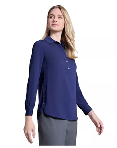 Туника с длинным рукавом, боковой застежкой на пуговицы и неровным подолом Popover, синий Jones new york