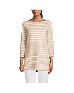 Женская туника с регулируемым вырезом лодочка и рукавом 3/4 из хлопка Supima, коричневый/бежевый Lands' end