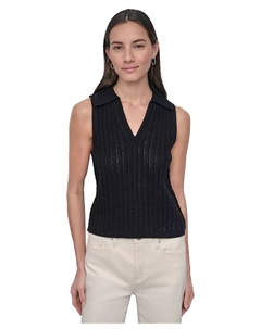 Женский вязаный пуловер без рукавов с кружевным воротником Lacey Stitch, черный Dkny jeans