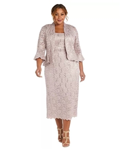 Платье с кружевом и жакет с рюшами Plus Size, розовый R&m richards
