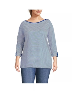 Туника с 3/4 рукавом и лодочкой из хлопка Supima, регулируемая, больших размеров, синий Lands' end